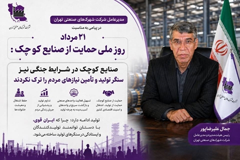 مدیرعامل شرکت شهرک‌های صنعتی تهران در پیامی به مناسبت روز ملی حمایت از صنایع کوچک: