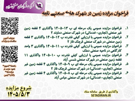 واگذاری زمین تجاری/ صنعتی / کارگاهی در شهرک ها و نواحی صنعتی تابعه 5 مرداد 1404