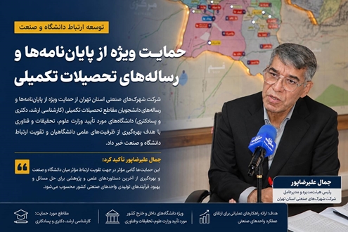 حمایت ویژه شرکت شهرک‌های صنعتی استان تهران از پایان‌نامه‌ها و رساله‌های تحصیلات تکمیلی در راستای حل مسائل صنعت